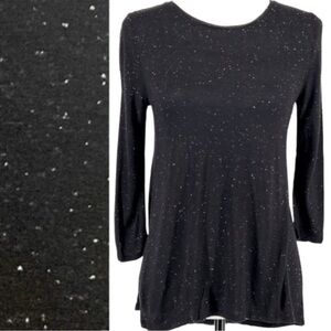 Ann Taylor LOFT Top XS 3/4 Sleeve Black with White Speckles Boat Neck Knit